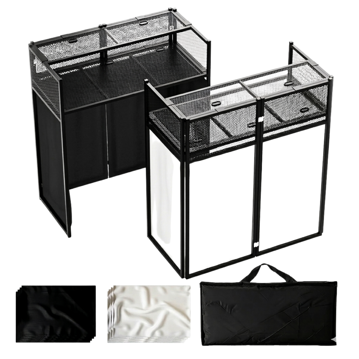 VANTA SOUND+ Portable DJ Booth / Table / Facade – Black/White Scrims & Carry Bag